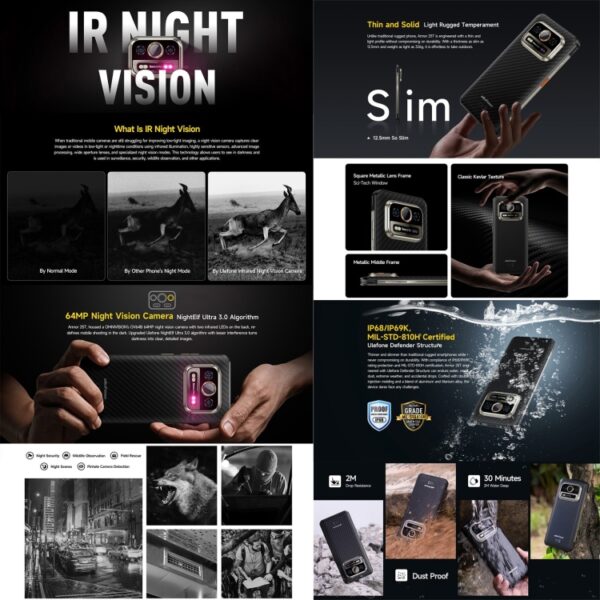 ULEFONE ARMOR 25T – 4G RUGGED PHONE – 6GB+256GB – THERMAL IMAGING – NIGHT VISION - 6.78 SCREEN – 50MP CAMERA - ANDROID 14 – BLACK - Image 5