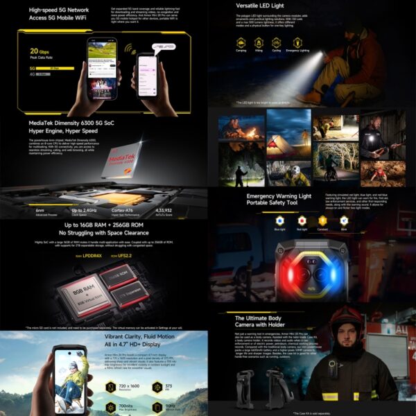 ULEFONE ARMOR MINI 20 PRO - 5G RUGGED SMARTPHONE - 16GB+256GB - NIGHT VISION - 6200MAH - ANDROID 14 - BLACK - Image 6