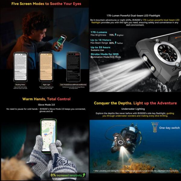 BLACKVIEW BV8200 - 4G RUGGED SMARTPHONE - 12GB+256GB - HELIO G100 - 6.5 SCREEN - 170 LUMENS FLASLIGHT - ANDROID 14 - BLACK - Image 9