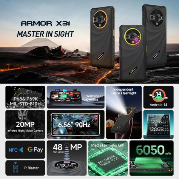 ULEFONE ARMOR X31 – 4G RUGGED SMARTPHONE – 12GB+128GB – 6.56 DISPLAY - NIGHT VISION – HELIO G91 – ANDROID 14 – BLACK - Image 6