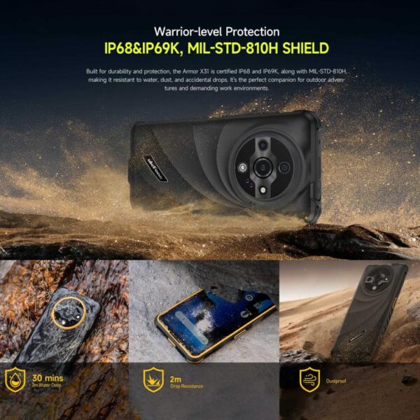 ULEFONE ARMOR X31 – 4G RUGGED SMARTPHONE – 12GB+128GB – 6.56 DISPLAY - NIGHT VISION – HELIO G91 – ANDROID 14 – BLACK - Image 8