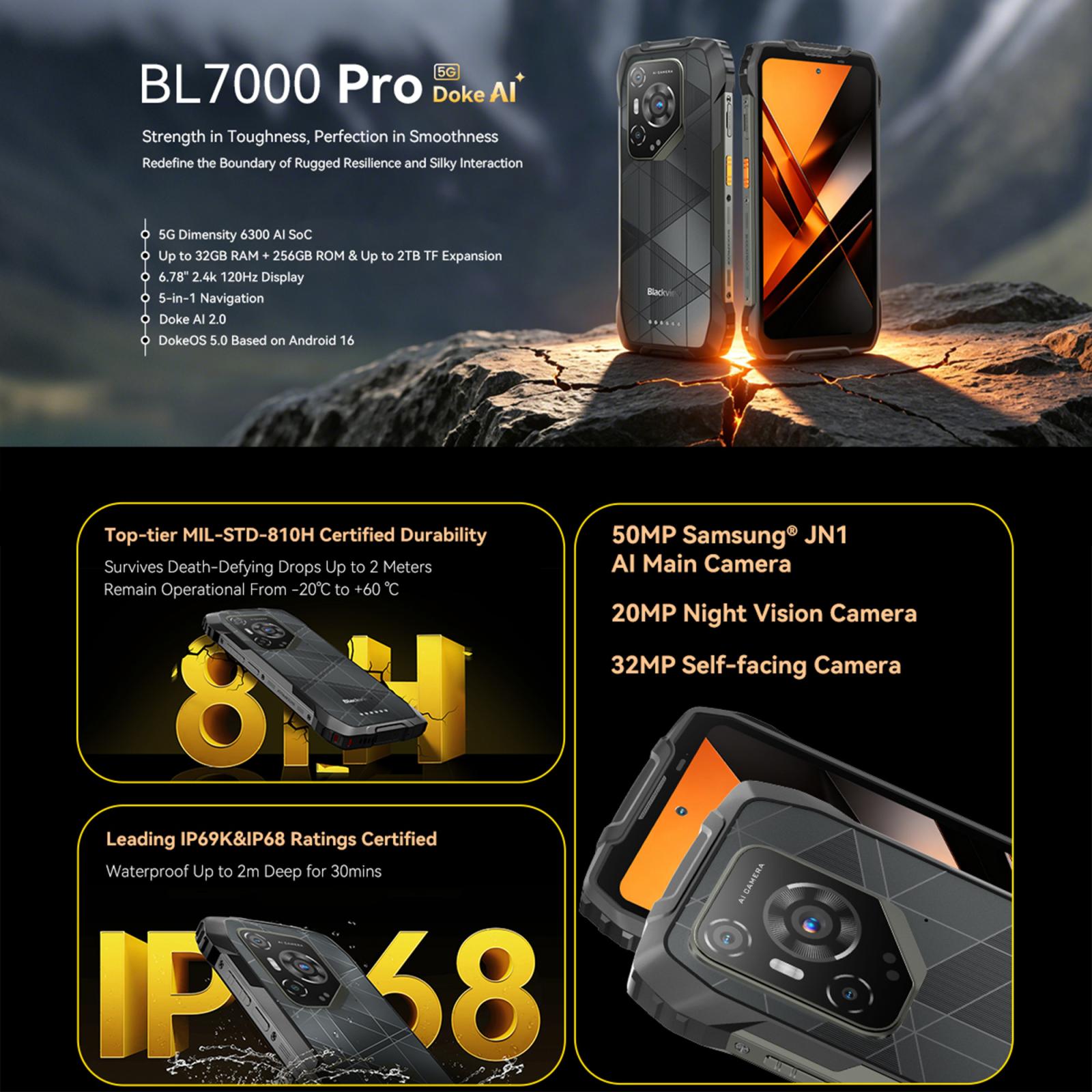 BLACKVIEW BL7000 PRO - 5G RUGGED PHONE - 16GB+256GB - 6.78 INCH - ANDROID 15 - DIMENSITY 6300 - NFC - OTG - ORANGE - Image 17
