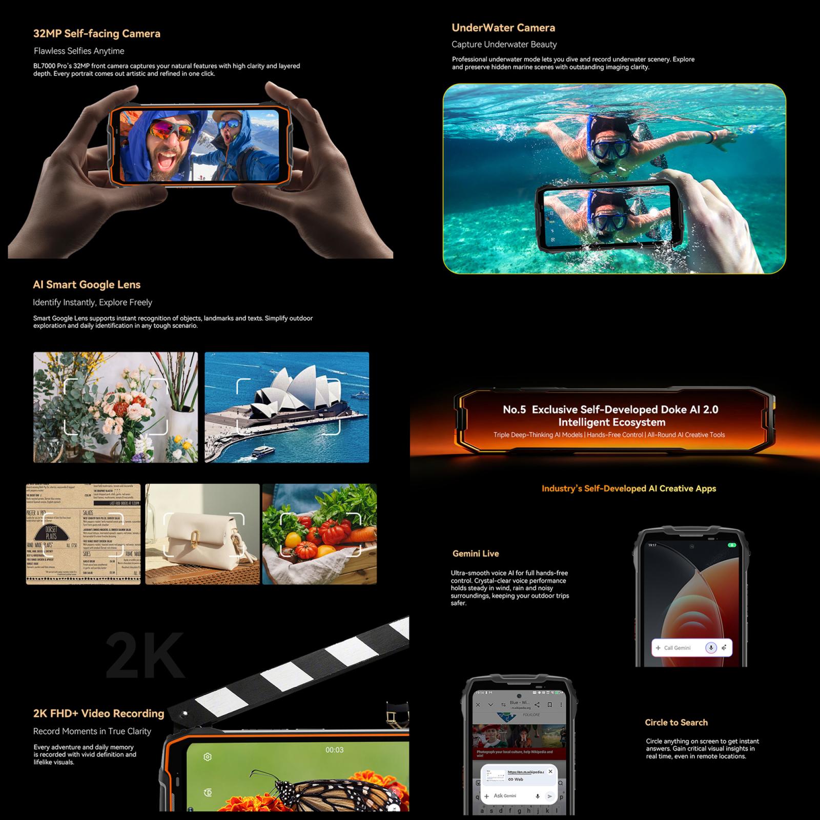 BLACKVIEW BL7000 PRO - 5G RUGGED PHONE - 16GB+256GB - 6.78 INCH - ANDROID 15 - DIMENSITY 6300 - NFC - OTG - ORANGE - Image 13