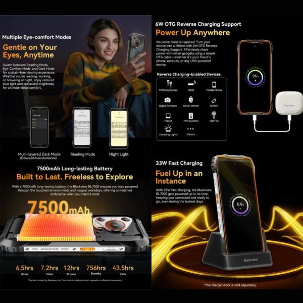 BLACKVIEW BL7000 – 5G RUGGED SMARTPHONE – 12GB+256GB – DIMENSITY 6300 - 7500 MAH BATTERY - EMBEDDED AI – 6.78 SCREEN – ANDROID 15 – ORANGE - Image 16