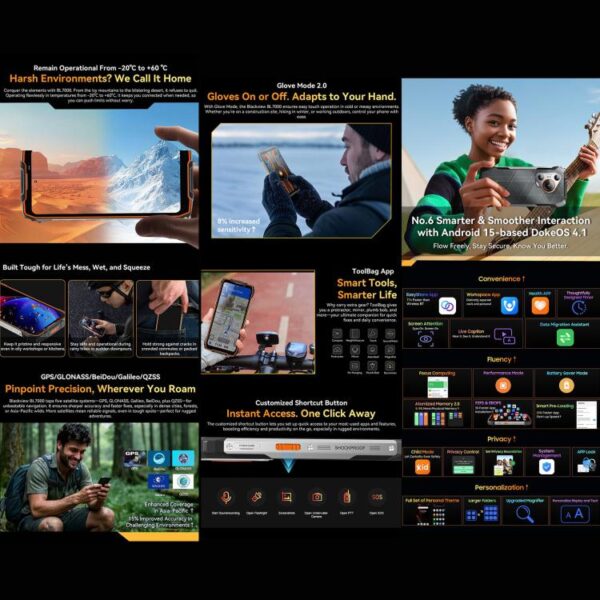BLACKVIEW BL7000 – 5G RUGGED SMARTPHONE – 12GB+256GB – DIMENSITY 6300 - 7500 MAH BATTERY - EMBEDDED AI – 6.78 SCREEN – ANDROID 15 – ORANGE - Image 21