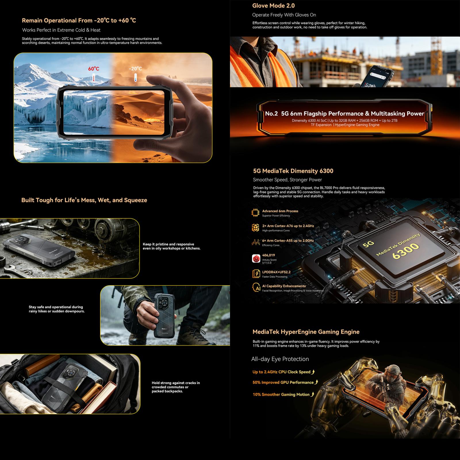 BLACKVIEW BL7000 PRO - 5G RUGGED PHONE - 16GB+256GB - 6.78 INCH - ANDROID 15 - DIMENSITY 6300 - NFC - OTG - ORANGE - Image 9