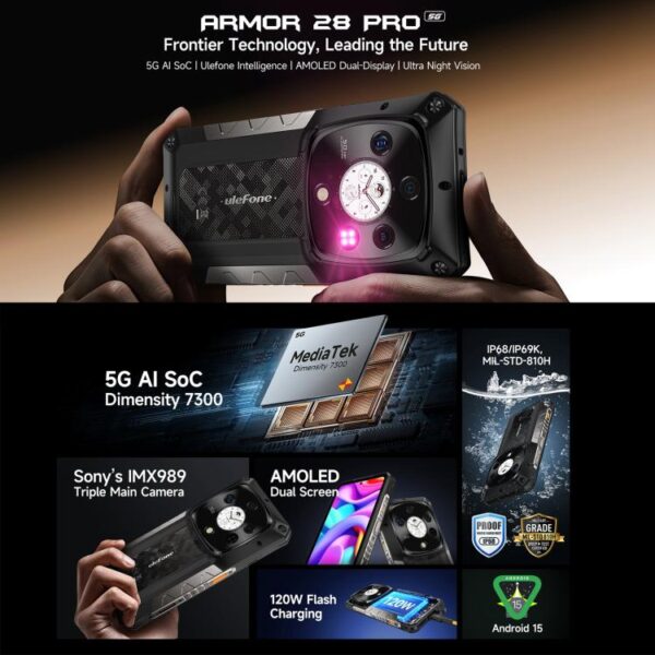 ULEFONE ARMOR 28 PRO - 5G RUGGED SMARTPHONE - 32GB+512GB - DIMENSITY 7300 - NIGHT VISION - ANDROID 15 - BLACK - Image 3