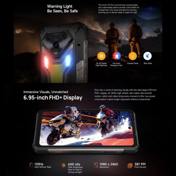 ULEFONE ARMOR 34 PRO - PROJECTOR – 5G RUGGED SMARTPHONE – 32GB+512GB – DIMENSITY 7300 – NIGHT VISION – ANDROID 15 – BLACK - Image 13