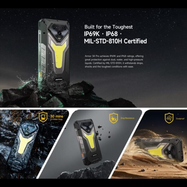 ULEFONE ARMOR 34 PRO - PROJECTOR – 5G RUGGED SMARTPHONE – 32GB+512GB – DIMENSITY 7300 – NIGHT VISION – ANDROID 15 – BLACK - Image 14