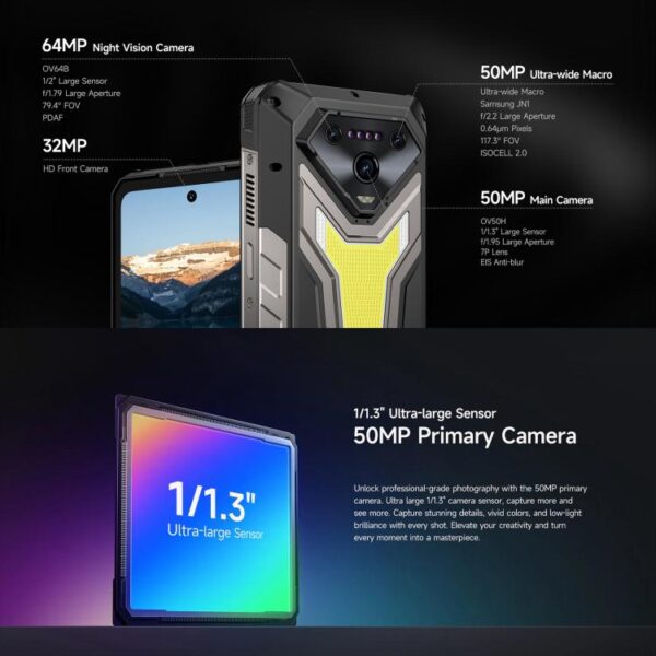 ULEFONE ARMOR 34 PRO - PROJECTOR – 5G RUGGED SMARTPHONE – 32GB+512GB – DIMENSITY 7300 – NIGHT VISION – ANDROID 15 – BLACK - Image 15