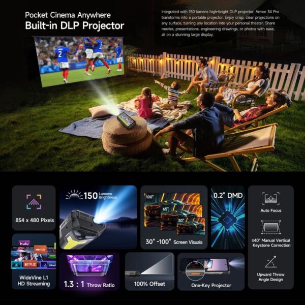 ULEFONE ARMOR 34 PRO - PROJECTOR – 5G RUGGED SMARTPHONE – 32GB+512GB – DIMENSITY 7300 – NIGHT VISION – ANDROID 15 – BLACK - Image 5