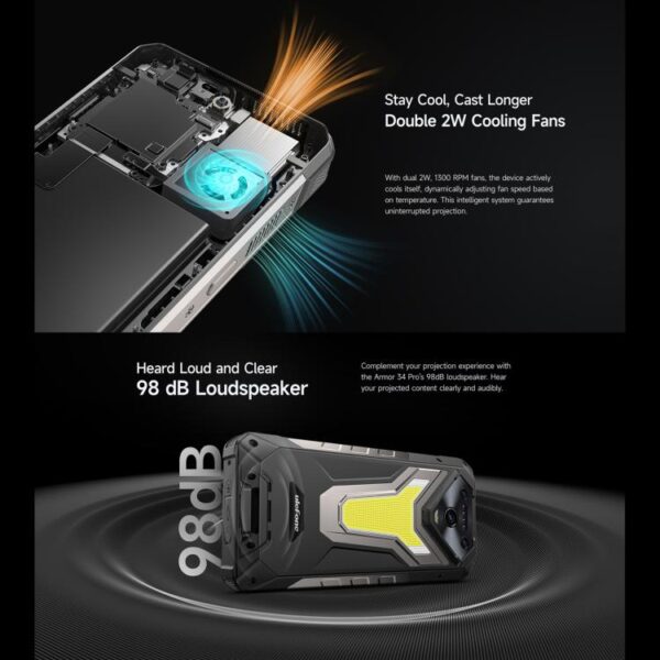 ULEFONE ARMOR 34 PRO - PROJECTOR – 5G RUGGED SMARTPHONE – 32GB+512GB – DIMENSITY 7300 – NIGHT VISION – ANDROID 15 – BLACK - Image 8
