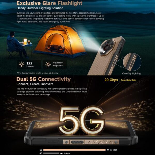ULEFONE ARMOR X16 PRO - 5G RUGGED SMARTPHONE - 16GB+256GB - DIMENSITY 6300 - NIGHT VISION - 10360MAH BATTERY - ANDROID 15 - GOLD - Image 14
