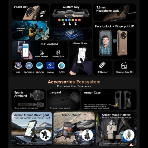ULEFONE ARMOR X16 PRO - 5G RUGGED SMARTPHONE - 16GB+256GB - DIMENSITY 6300 - NIGHT VISION - 10360MAH BATTERY - ANDROID 15 - GOLD - Image 15