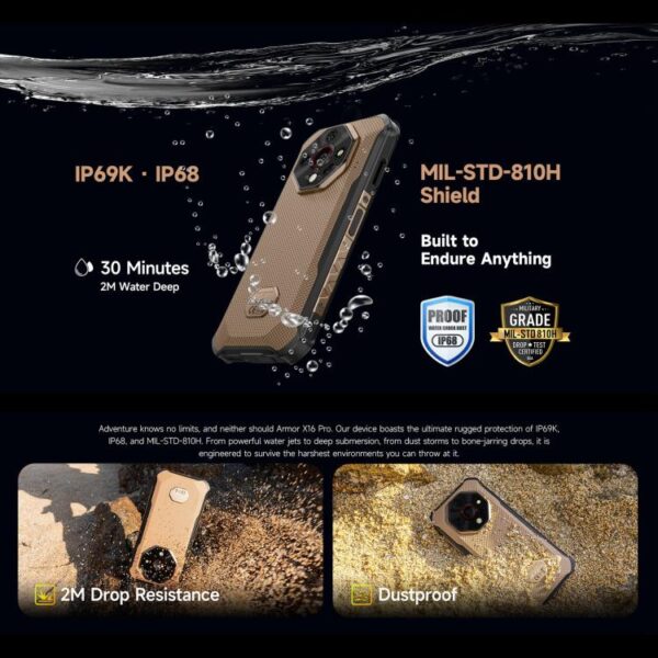 ULEFONE ARMOR X16 PRO - 5G RUGGED SMARTPHONE - 16GB+256GB - DIMENSITY 6300 - NIGHT VISION - 10360MAH BATTERY - ANDROID 15 - GOLD - Image 9