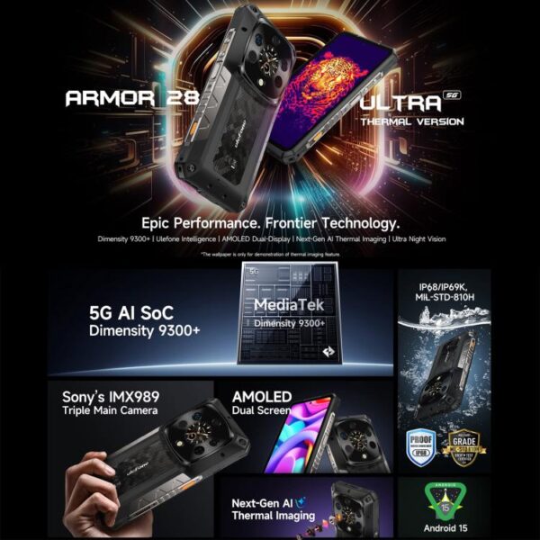 ULEFONE ARMOR 28 ULTRA THERMAL - 5G RUGGED SMARTPHONE - 32GB+1TB - THERMAL CAMERA - DIMENSITY 9300 - 6.67" AMOLED SCREEN - ANDROID 14 - BLACK - Image 4