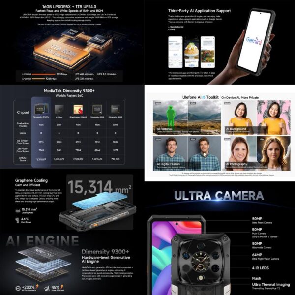 ULEFONE ARMOR 28 ULTRA THERMAL - 5G RUGGED SMARTPHONE - 32GB+1TB - THERMAL CAMERA - DIMENSITY 9300 - 6.67" AMOLED SCREEN - ANDROID 14 - BLACK - Image 6