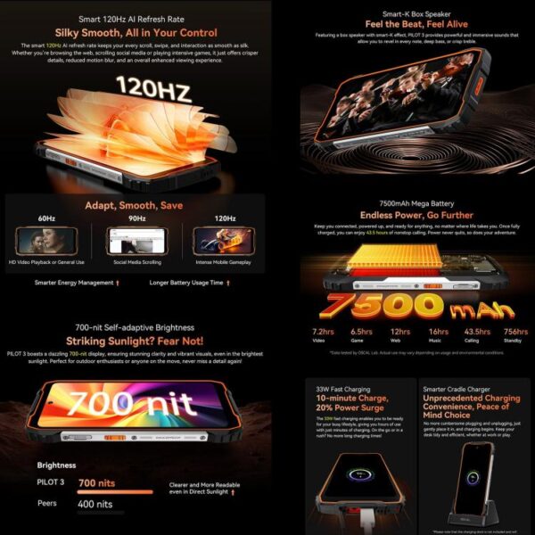 BLACKVIEW OSCAL PILOT 3 - 5G RUGGED SMARTPHONE - 24GB+256GB - DIMENSITY 6300 - NIGHT VISION - 6.78 SCREEN - ANDROID 15 - ORANGE - Image 18