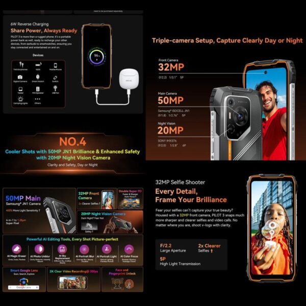 BLACKVIEW OSCAL PILOT 3 - 5G RUGGED SMARTPHONE - 24GB+256GB - DIMENSITY 6300 - NIGHT VISION - 6.78 SCREEN - ANDROID 15 - ORANGE - Image 19