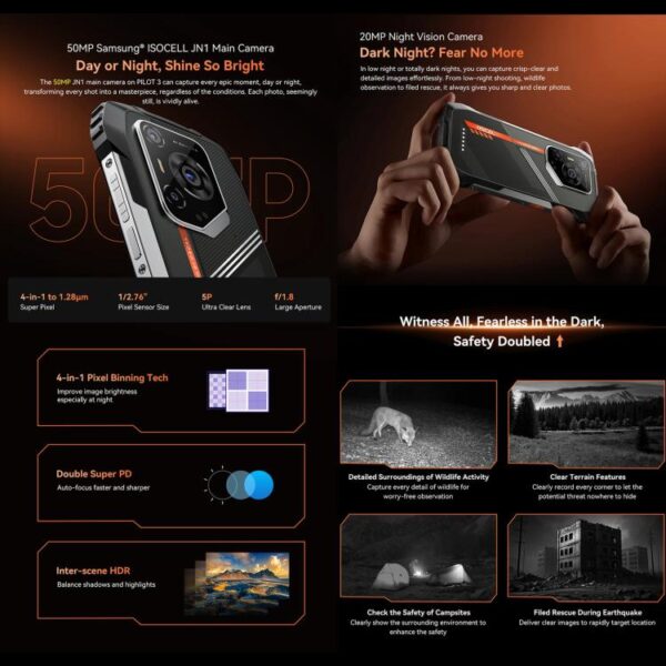BLACKVIEW OSCAL PILOT 3 - 5G RUGGED SMARTPHONE - 24GB+256GB - DIMENSITY 6300 - NIGHT VISION - 6.78 SCREEN - ANDROID 15 - ORANGE - Image 20