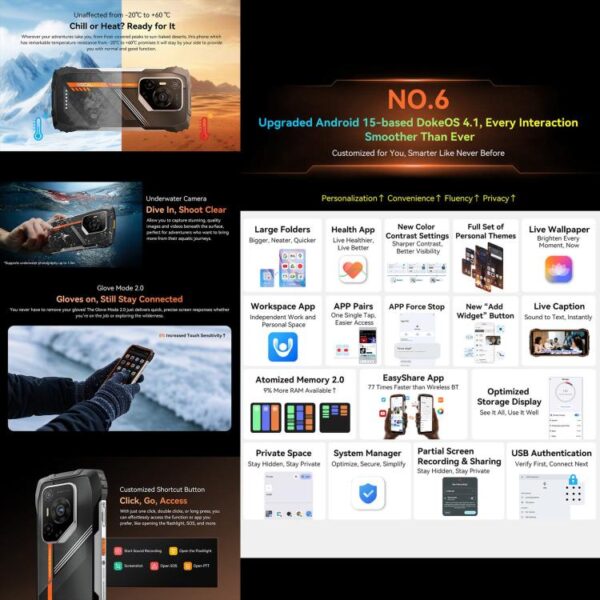BLACKVIEW OSCAL PILOT 3 - 5G RUGGED SMARTPHONE - 24GB+256GB - DIMENSITY 6300 - NIGHT VISION - 6.78 SCREEN - ANDROID 15 - ORANGE - Image 24