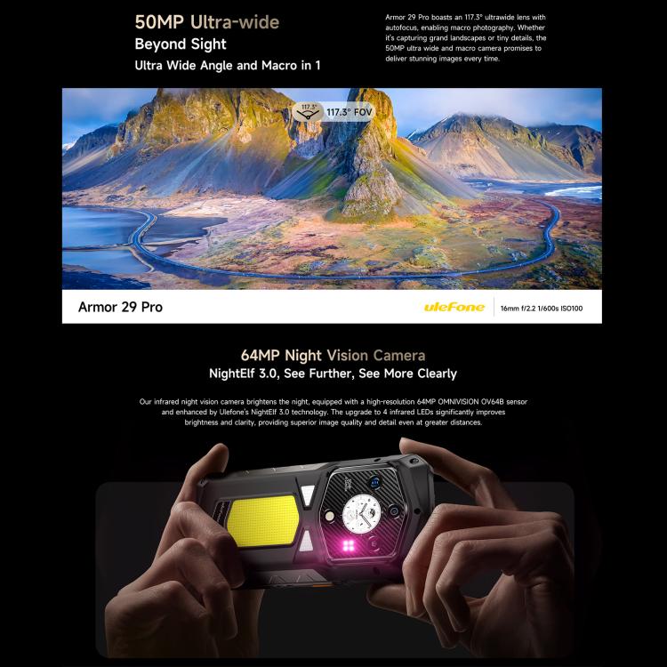 ULEFONE ARMOR 29 PRO – 5G RUGGED SMARTPHONE – 32GB+512GB – DIMENSITY 7400 – 21200 MAH BATTERY - NIGHT VISION – ANDROID 15 – BLACK - Image 8