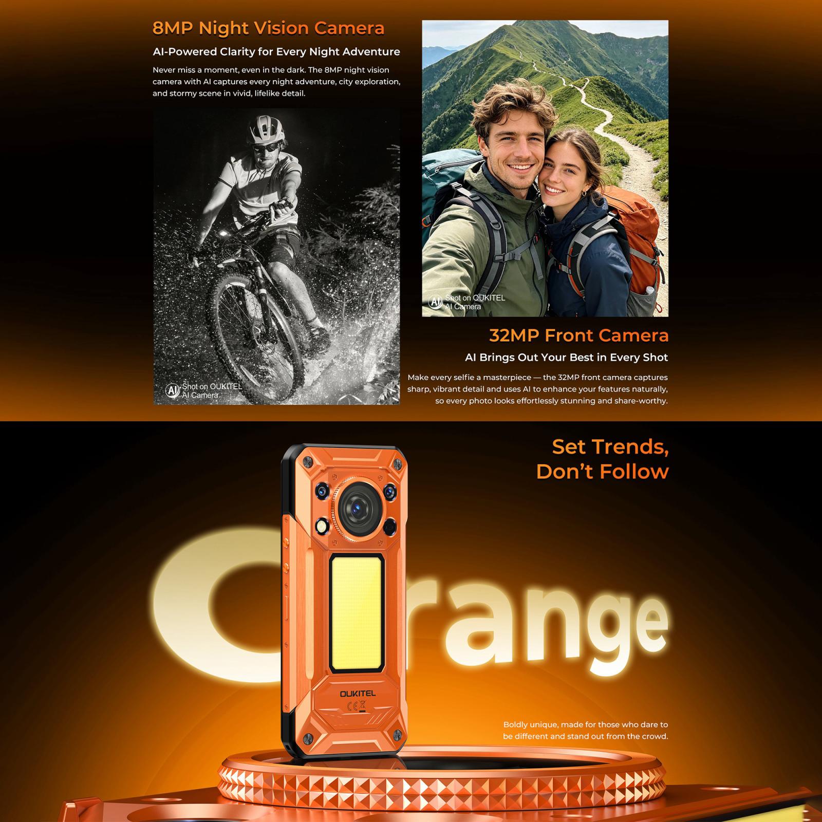 OUKITEL WP500 - 5G RUGGED PHONE - DIMENSITY 8300 - 32GB+1TB - 108MP CAMERA - NIGHT VISION - FINGERPRINT ID - 6.78 SCREEN - ANDROID 16 - ORANGE - Image 10