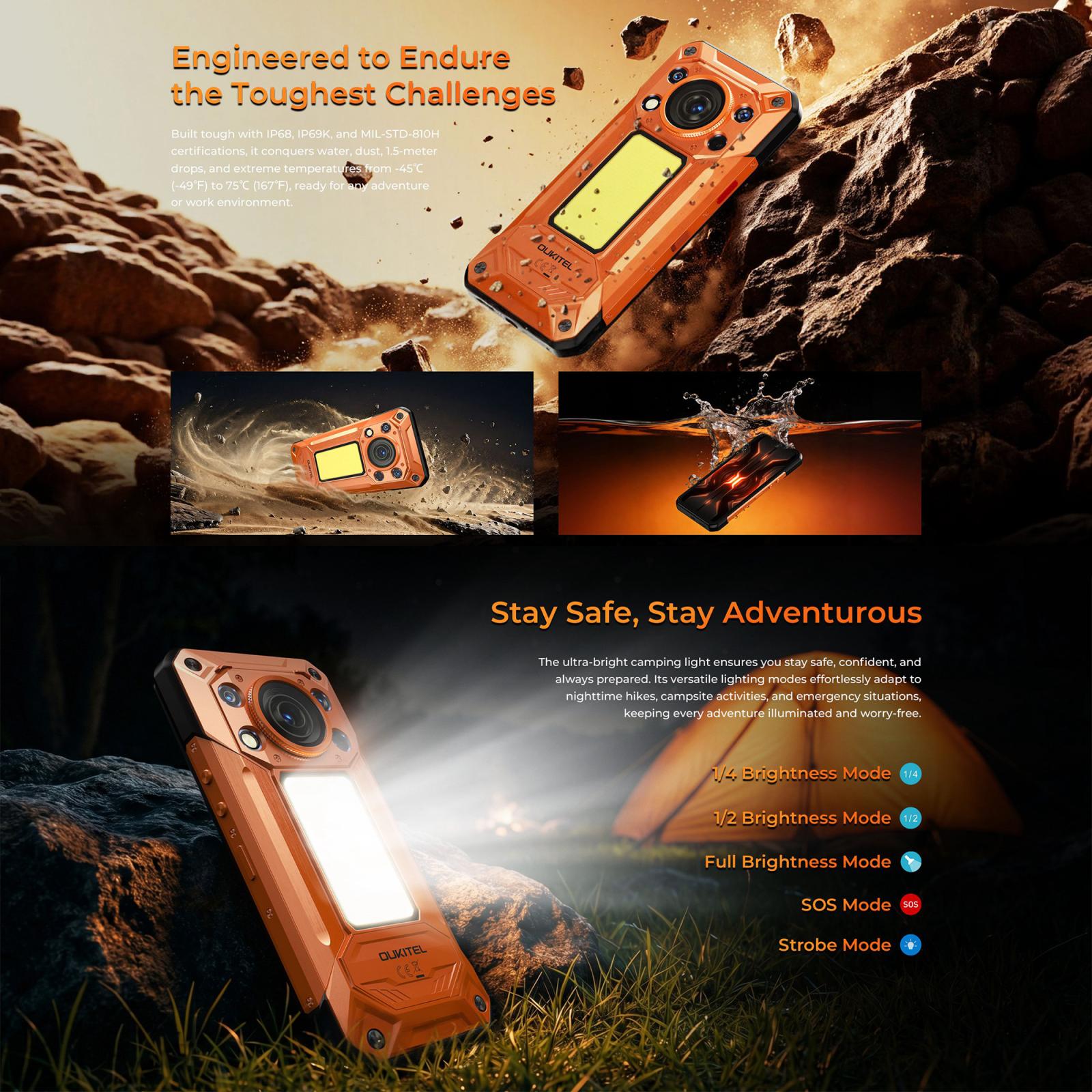 OUKITEL WP500 - 5G RUGGED PHONE - DIMENSITY 8300 - 32GB+1TB - 108MP CAMERA - NIGHT VISION - FINGERPRINT ID - 6.78 SCREEN - ANDROID 16 - ORANGE - Image 13