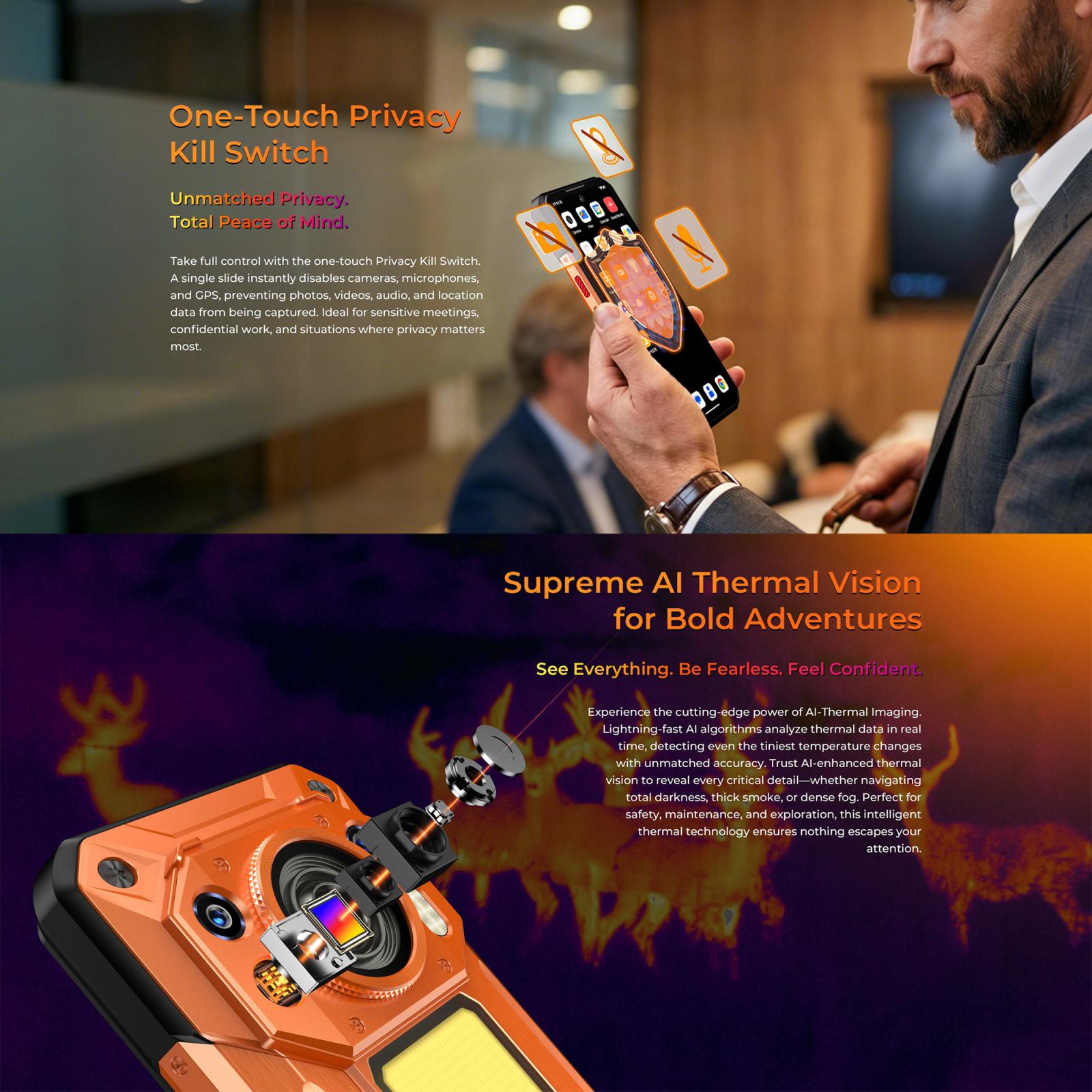 OUKITEL WP500 ULTRA -THERMAL IMAGING - 5G RUGGED PHONE - DIMENSITY 8300 - 32GB+1TB - 108MP CAMERA - NIGHT VISION - FINGERPRINT ID - 6.78 SCREEN - ANDROID 16 - ORANGE - Image 6